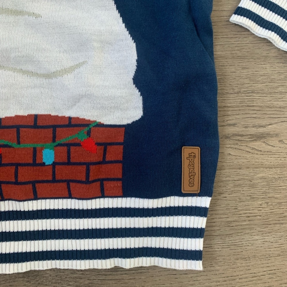 Tipsy Elves Santa's Log On The Fire Ugly Christmas Sweater Size XXL Blue - NWOT - Picture 6 of 11